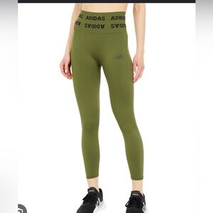 Adidas Training Tights Womens XS AeroKnit Crop 7/8 High Rise Sceaming Olive Gren